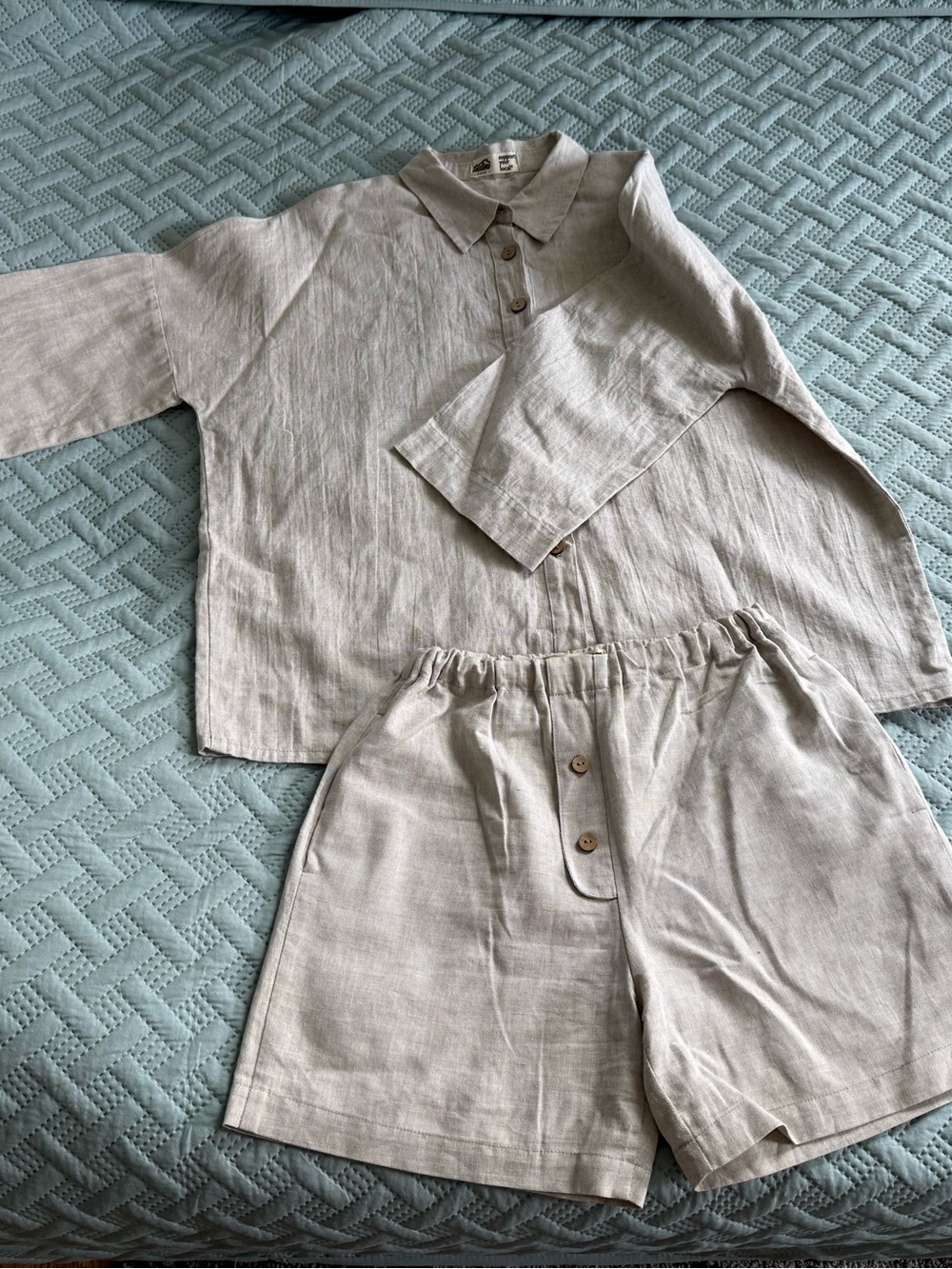 European Linen Two-Piece Set | Oversized Shirt & Shorts | Natural Oatmeal Beige
